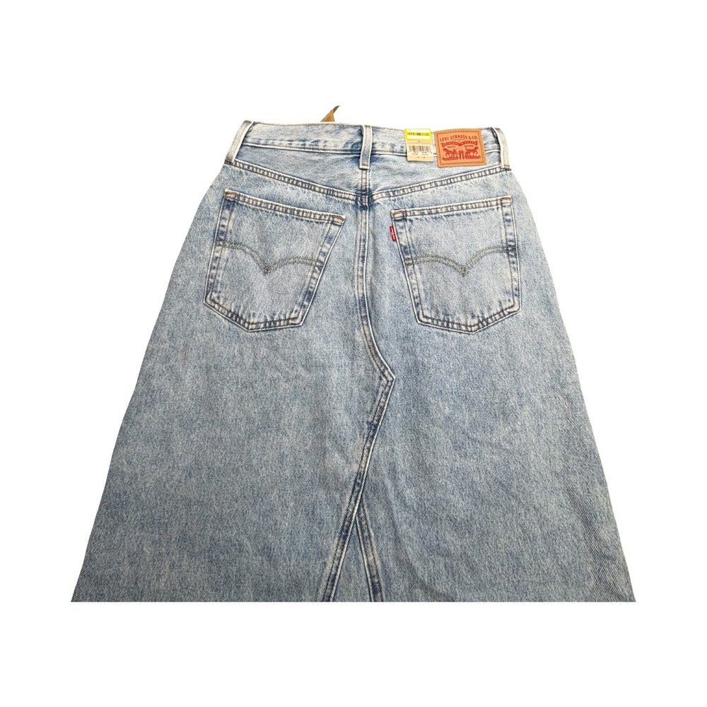 Levi's Maxi Skirt Womens 29 Light Acid Wash Denim Raw Hem Cotton Western - Picture 4 of 13